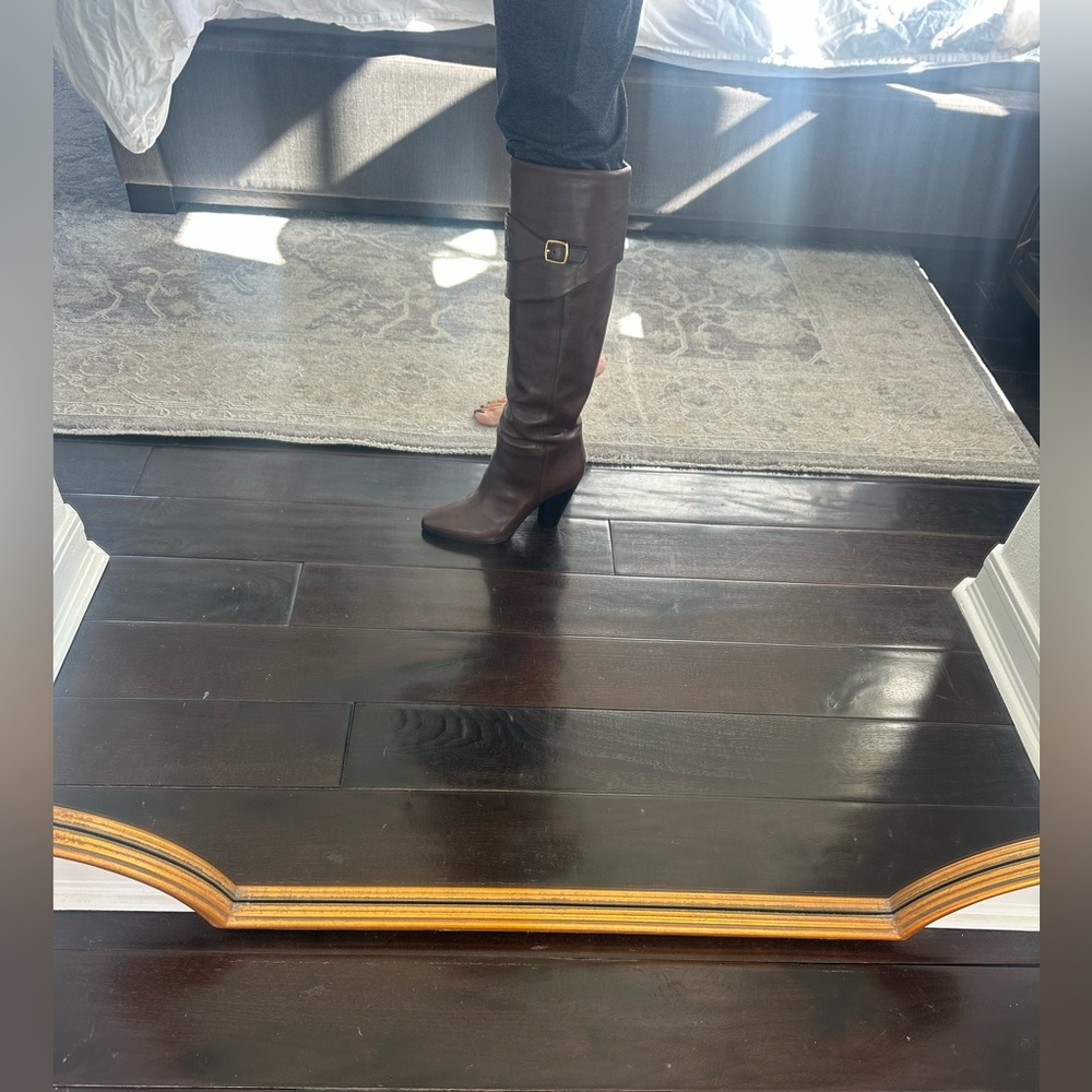 CELINE WILTERN Calfskin RIDING BOOT WITH TRIOMPHE 90mm Brown KneeHigh Boots 39.5 - Picture 14 of 16